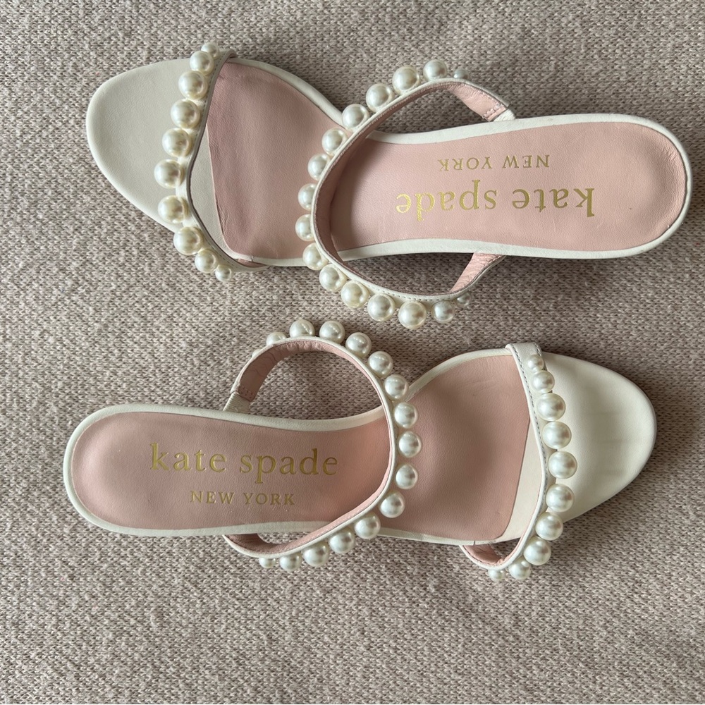 kate spade Palm Springs Pearl Embellished Cream Sandals